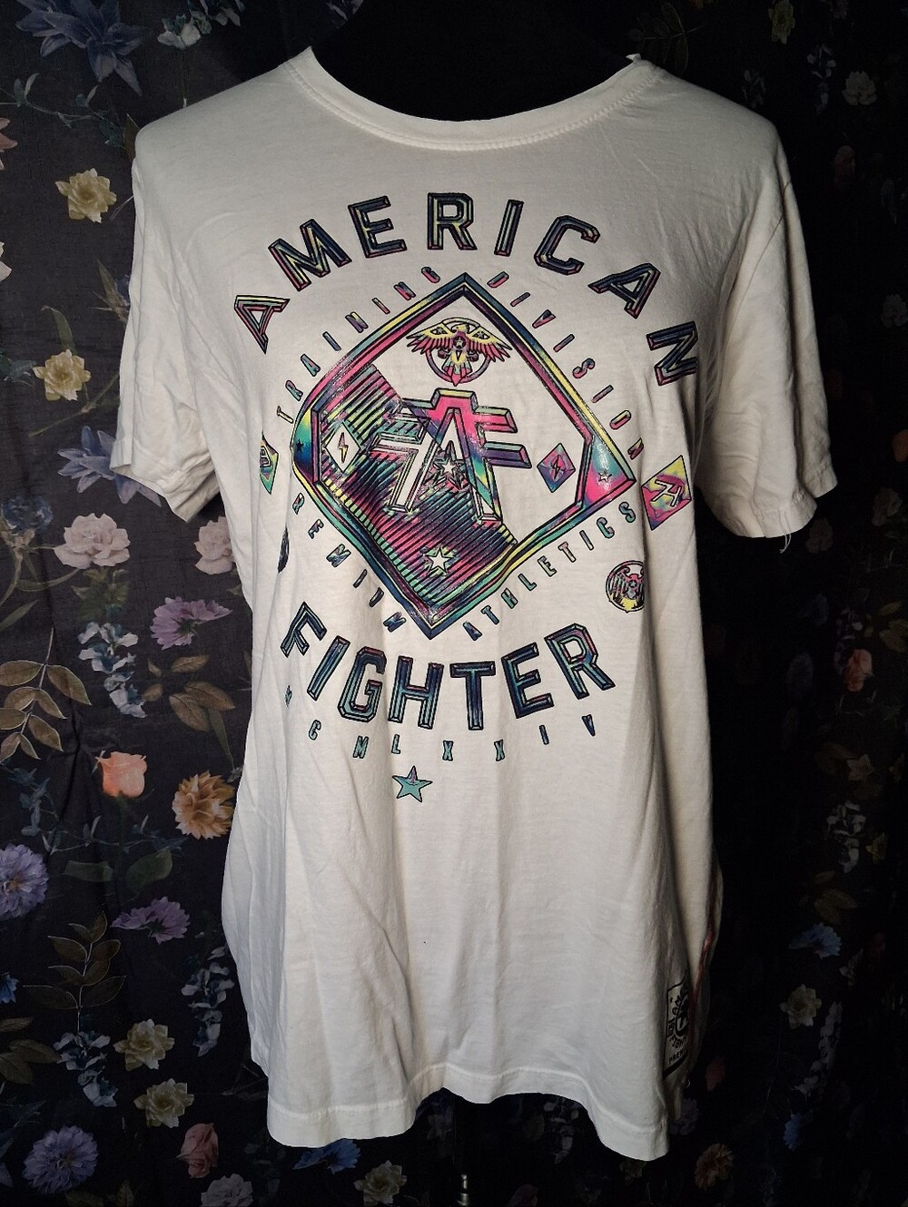 American Fighter White Short Sleeve Tee with Neon Graphic